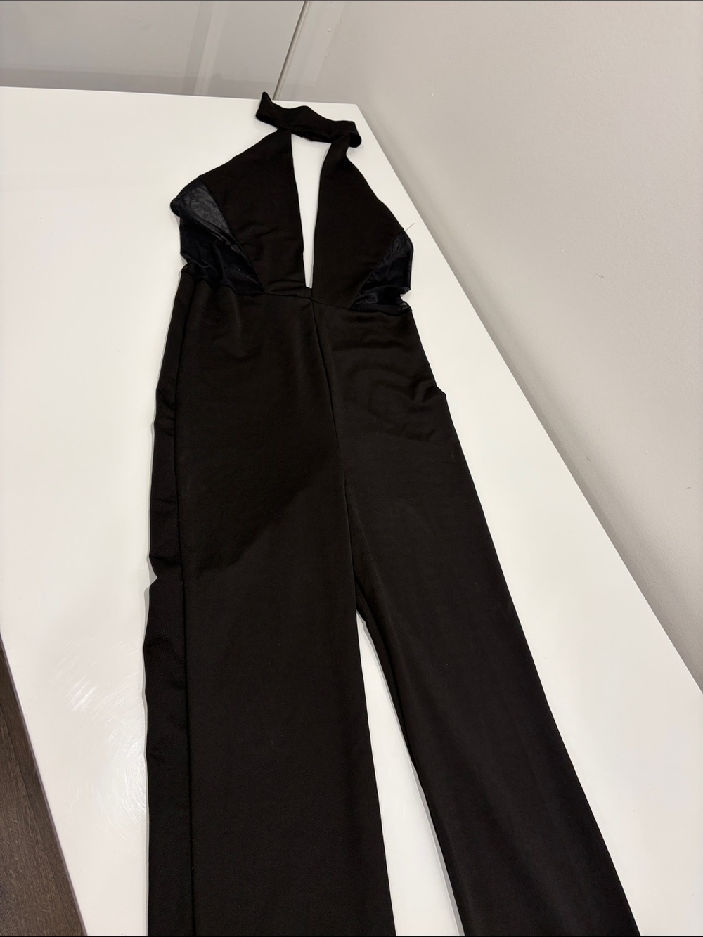 Fashion Nova Black Halter Plunge Wide-Leg Jumpsuit